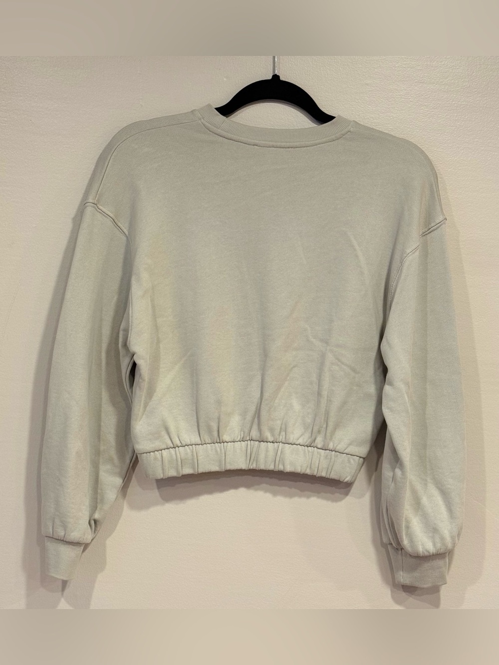 Zara Cropped Long Sleeve Crew Neck Elastic Hem Gray Green Sweatshirt Women Small